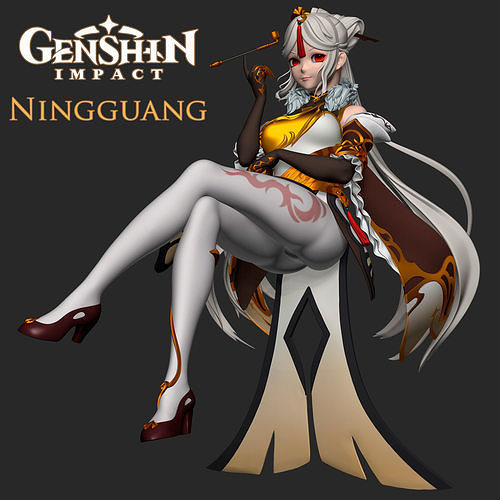 ningguang genshin einschlag kunst spielzeug statue charakter mädchen anime manga schönheit tianquan geo liyue qixing zahl spiel skulpturen 3D print model - Mito3D