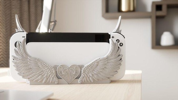 nintendo switch wings dock printable 3dprint nintendo dock switch decoration wings gaming decor gamer heart accessory house  3d print model - Mito3D