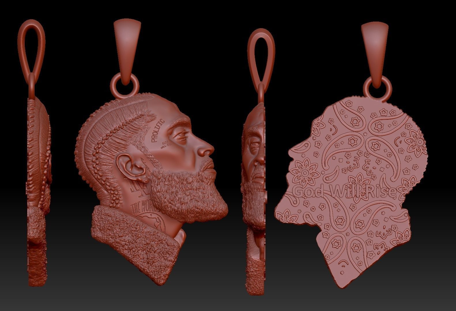 nipsey confusão pingente tatuagens 3d impressão modelo homem símbolo cabeça cara retrato escultura personagem masculino pendente ouro rapper ativista colar 18k comemoração peça joalheria 3D print model - Mito3D