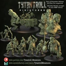 november patreon release pre-supported miniatures creature evil fantasy fictional dnd minis greenskins troll busts archers axemen shouting sword shield spearmen games toys figurines 3d print model - Mito3D