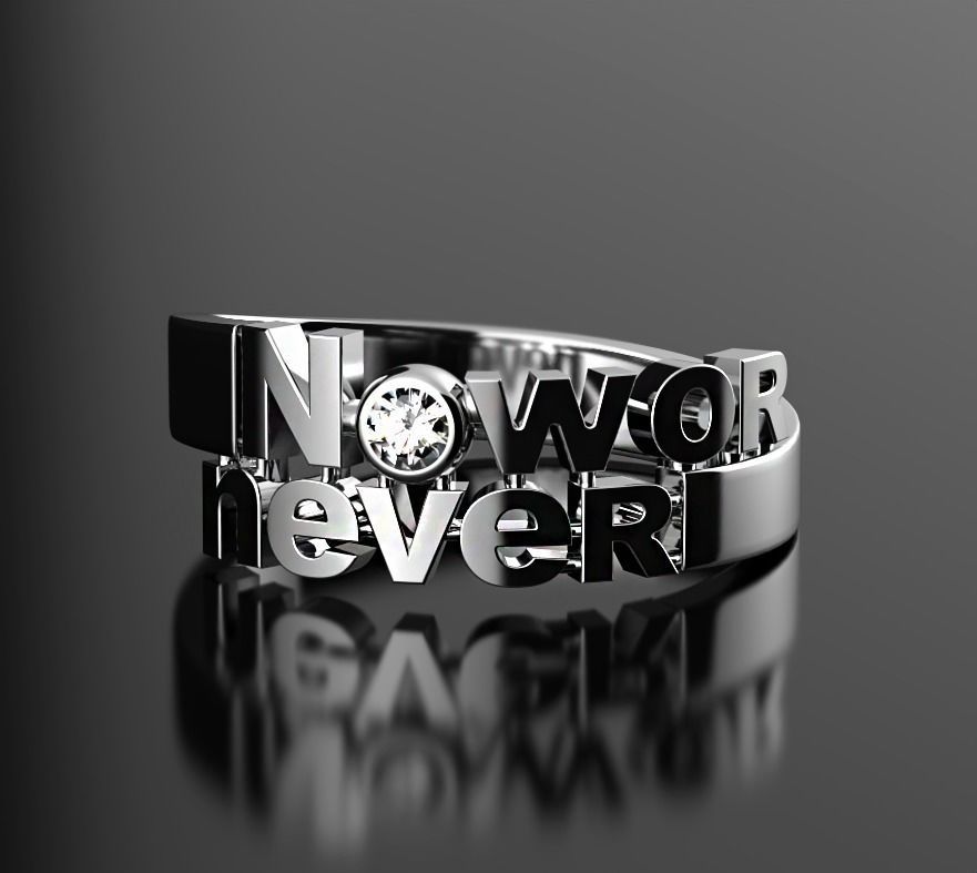 now never ring text symbol font fashion jewel silver gold sterling youth spring gem jewelry rings 3D print model - Mito3D