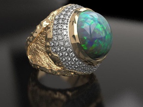 nugget ring Schmuck Replikat Goldklumpen Diamant-ring Sammlerstück opal detaillierte Reich Luxus geschmiedet textur gehäuft Ringe 3d print model - Mito3D