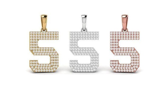 number 5 font diamond pendant numbers gold gem 0 1 2 3 4 6 7 8 9 numberpendant hiphop numeric letters jewelry pendants 3d print model - Mito3D