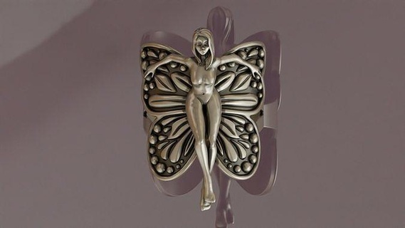 su perisi kelebek kanatlar yüzük yaratık mitolojik takı Sanat heykel nostaljik güzel gümüş yüzükler 3d print model - Mito3D