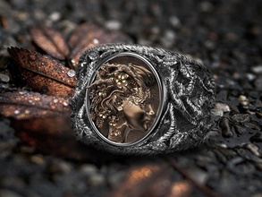 nymph dryad ring jewelry texture wood silver design art modern model 3d print elf leaves flowers nature brass rings virgo zodiac 3d print model - Mito3D