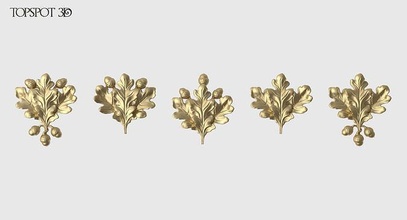 oak leaves set carving carved garland renaissance baroque onlay interior design collection moulding finishes cnc classic furniture 3dprint highpoly ornate art 3d print model - Mito3D