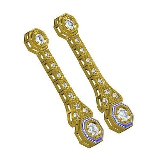 octogone baguette Halo art déco boucle d'oreille or argent 3d goujat conception imprimable Personnaliser diamant gemme bijou Jaune mode bijoux boucles d'oreilles 3d print model - Mito3D