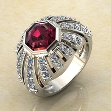 octagon bezel-set gem 8x8 dome ring 0216 gemstone diamond jewelry jewel gold fashion pave milgraine rings 3d print model - Mito3D