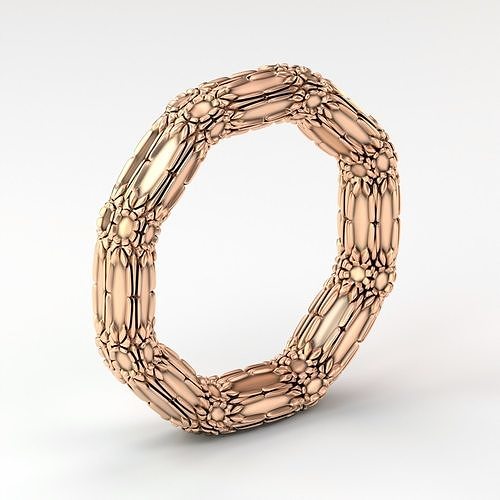 octogone détaillé motifs bande bague conception bijoux art l'amour imprimable mode fleur or d'or argent anneaux 3D print model - Mito3D