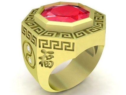 octogone diamant yin yang Hommes bague 3829 bijoux mode accessoires or homme Nouveau conception anneaux 3d print model - Mito3D