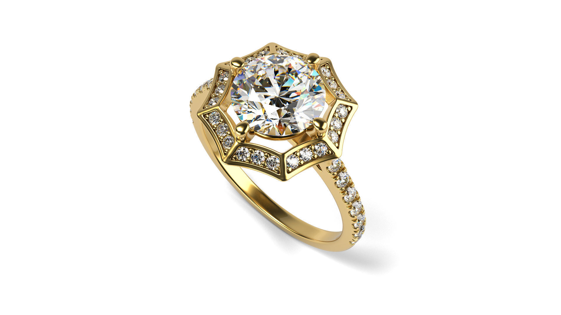 octagon halo solitaire ring jewelry gold jewel printable engagem diamond fashion beauty rings 3D print model - Mito3D