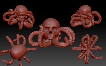 octo-skull art skull octopus tentacles biology clay sculptures 3d print model - Mito3D