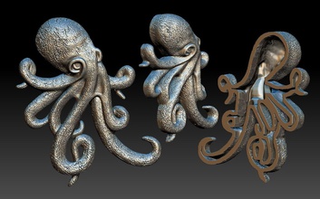 octopus two sculptures ocean creature tentacle sea 3d printable necklace nature jewel jewelry pendants fish fantasy fictional free silver 3d print model - Mito3D