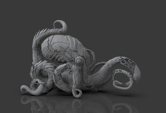 pulpo 3d modelo mar criatura continuar bestia fantasía ficticio naturaleza oceano arte esculturas animales joyero oro imprimible calamar animal kraken marina monstruo tentáculos 3d print model - Mito3D
