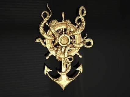 octopus anchor subhendue jewelry zbrush cgtrader cncbangle 3dmodel gold silver printable 3dcad free new riligious god pendants 3d print model - Mito3D