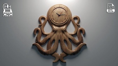 octopus clock - 3d stl file cnc router aspire artcam vcarve carveco carving carved tentacle decor house 3d print model - Mito3D