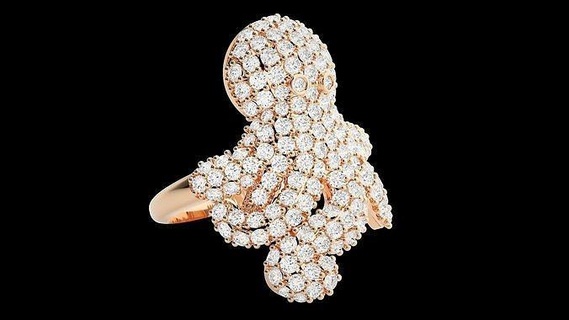 Tintenfisch Diamant Ring 3dm stl rendert Einzelheiten Ringe Hochzeit Engagement Schmuck druckbar Juwel Silber Platin Tier Gold Sterling 3d print model - Mito3D