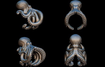 polpo squillare mare creatura oceano pesce natura bestia argento kraken fantasia immaginario sterlina stampabile calamaro tentacolo barca squalo gioielleria anelli 3d print model - Mito3D