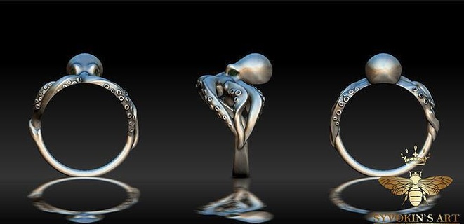 polpo squillare 3d Stampa modello gioielleria stampabile gioiello kraken mare creatura anelli pentacoli natura 3d print model - Mito3D