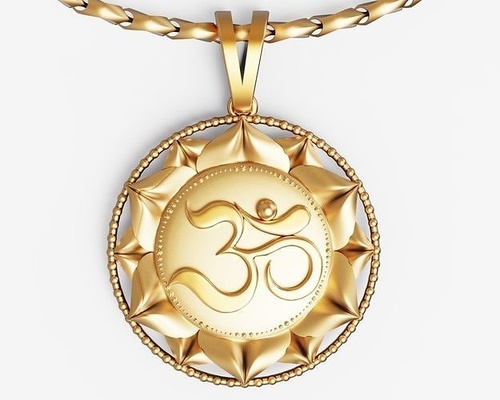 ohm pendente argento oro stampa aum aumkara gioielleria pranava sanscrito simbolo sacro yoga devanagari ciondoli gemma ganesha 3d print model - Mito3D