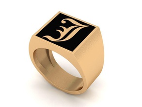 inglés antiguo carta anillo j de la firma oro joyería joya el alfabeto oldeglish estilo gótico los hombres esmalte hallow lujo sello signet imprimible plata cuarzos compromiso boda anillos 3d print model - Mito3D