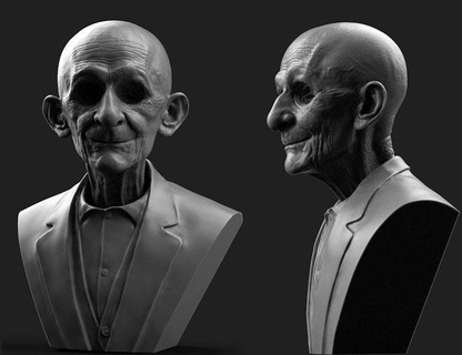 eski adam zombi ölümsüz ölü yaşlı anatomi büst heykel gözsüz kör insan kel Vesika baş karakter Sanat heykeller 3d print model - Mito3D