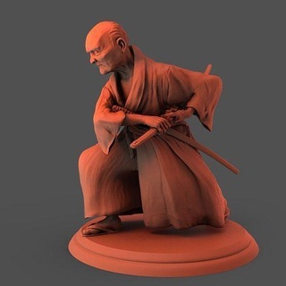 vecchio samurai scultura uomo statua spadaccini spada katana kimono wakizashi arte sculture 3d print model - Mito3D