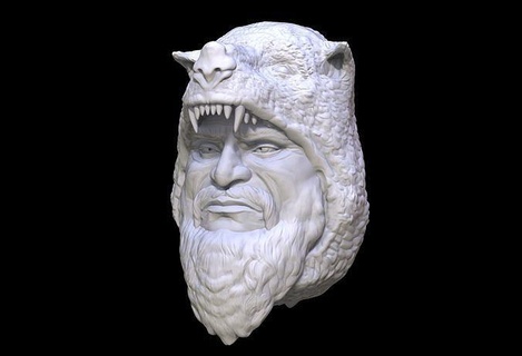 vieil homme tête sculpter chasseur ours forrest nature rituel ermite sauvage survivaliste art sculptures 3d print model - Mito3D