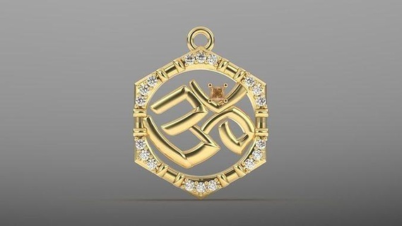om diamond pendant gold pendant jewel jewellery gemstones pave diamond om big religious charm 925 sterling silver jewelry pendants  3d print model - Mito3D