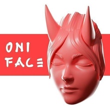 oni viso 3d stampa Giappone testa arredamento parete interni ragazza avatar demone asiatico creatura bellissimo corna donna meditando rosso Casa 3d print model - Mito3D
