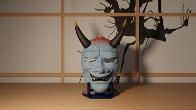 oni máscara onimask mascara japonesa japón 3dprint estante soporte 3dmask 3dmodel cuernos juegos juguetes 3d print model - Mito3D