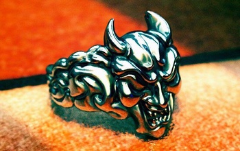 oni mask jewelry japan ring ghost shadow character mithology behavior rings 3d print model - Mito3D