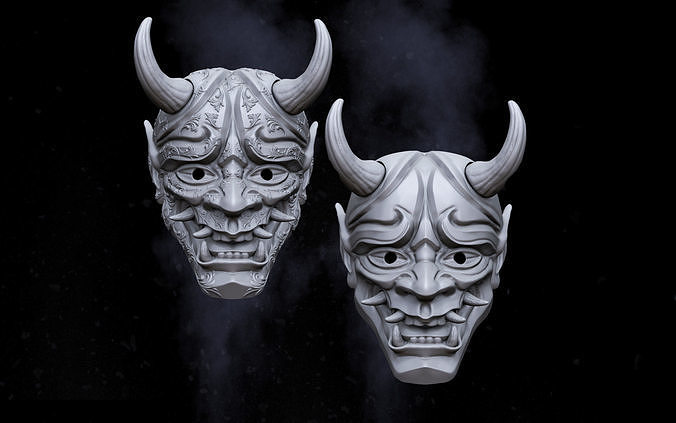 oni mask japanese hannya demon samurai japan helmet costume tsushima ghost decoration masquerade myths art sculptures 3D print model - Mito3D