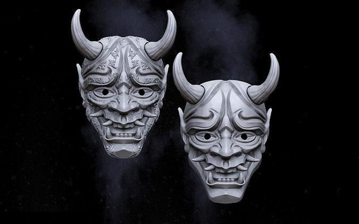 oni máscara japonés hannya demonio samurai Japón casco disfraz tsushima fantasma decoración mascarada mitos Arte esculturas 3d print model - Mito3D