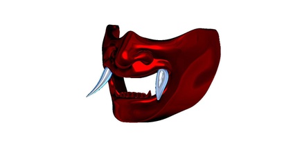 oni mempo mask japanese samurai hannya demon mouth japan creature beast art sculptures 3d print model - Mito3D
