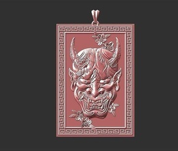 oni pendant japan ancient art symbol decoration antique devil demon japanese oriental ornament cnc printable jewel necklace creature god deity jewelry pendants 3d print model - Mito3D