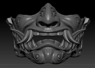 oni samurai mask big 6 fangs cosplay art symbol printable hobby diy demon japan 3d print model - Mito3D