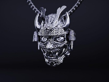 oni samurai pendant hannya japanese mask courage printable pendants jewelry necklace demon japan warrior skull creature dragon kabuto 3d 3d print model - Mito3D