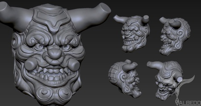 oni yokai head2 heykel maske japona trol folklor şeytanlar sanat oyuncak taramalar kopyalar kask rimel vücut ejderha antik heykeller 3d print model - Mito3D