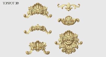 onlay collection carved acanthus leaf shell renaissance baroque interior design moulding finishes cnc classic furniture 3dprint carving highpoly rococo art 3d print model - Mito3D