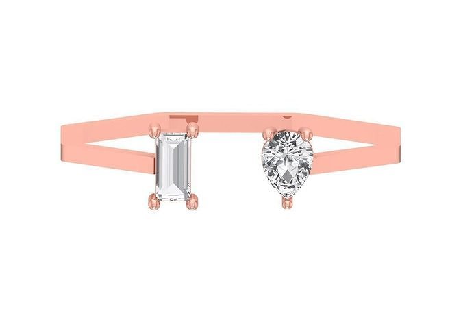 Aperto donne luce peso gruppo musicale Pera baguette calcolo squillare gioielleria platino Fidanzamento solitario nuziale anello stampabile prezioso anelli diamante oro nozze moda 3D print model - Mito3D