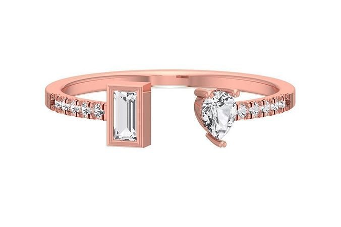 Aperto luce peso gruppo musicale baguette Pera calcolo squillare gioielleria platino Fidanzamento solitario nuziale anello stampabile prezioso anelli diamante oro nozze moda donne 3D print model - Mito3D
