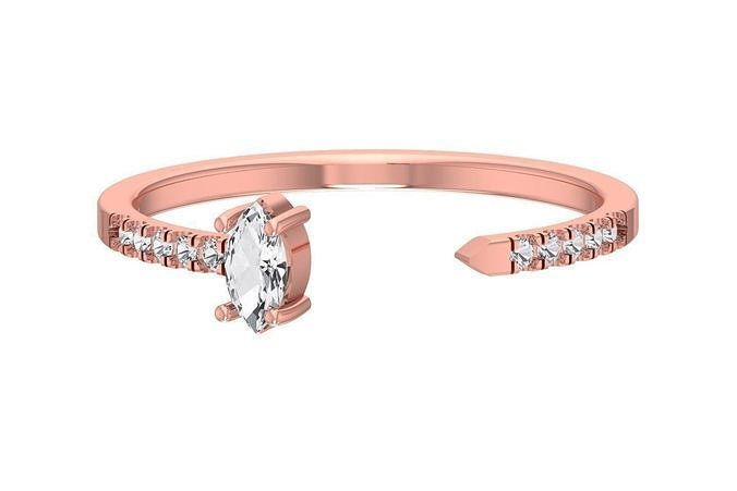ouvert lumière poids bande Marquise calcul bague bijoux platine engagement solitaire mariée imprimable précieux anneaux diamant or mariage mode femmes 3D print model - Mito3D