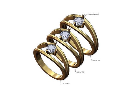 abierto labio caña solitario diamante anillo us tamaños 6 7 8 imprimible joyería joya oro Moda plata clásico libra esterlina Boda compromiso 3d modelo minimalista anillos 3d print model - Mito3D