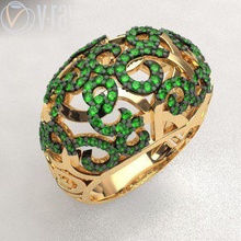 openwork gems ring jewelry light bulk expensive colorful exquisite organic curls green emeralds vegetable rich luxury rings 3d print model - Mito3D