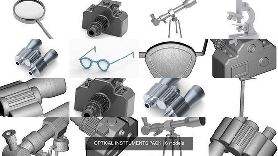 optical instruments pack telescope binocular camera microscope magnifying lens spectacles magnifier sunglass glasses eyeglass optic light waves vision astronomy physics device science experiment emission picture planet space 3d print model - Mito3D