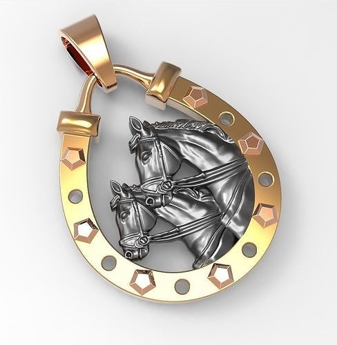 organisch Pferd Anhänger Hufeisen Gold Silber Cowboy druckbar Schmuck Design 3D print model - Mito3D