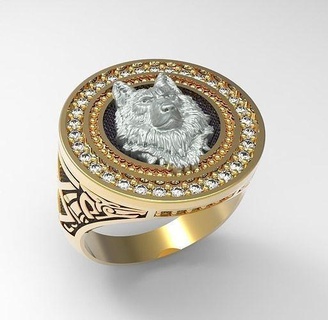 biologique Loup bague or argent bijoux anneaux imprimable conception moule sauvage animal 3d print model - Mito3D