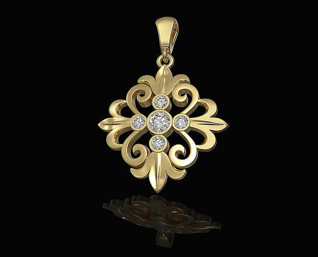 oriental flower pendant 3d printable stl jewelry gold silver platinum sterling gems jewel women brilliant stylish diamond rose vintag pendants 3D print model - Mito3D