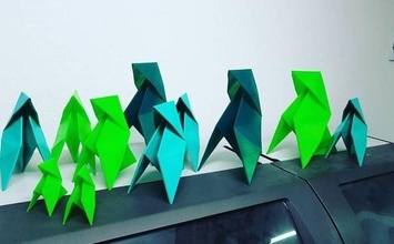 origami bäume on dach of wagen druckbar vogel miniatur papier haus dekor 3d print model - Mito3D